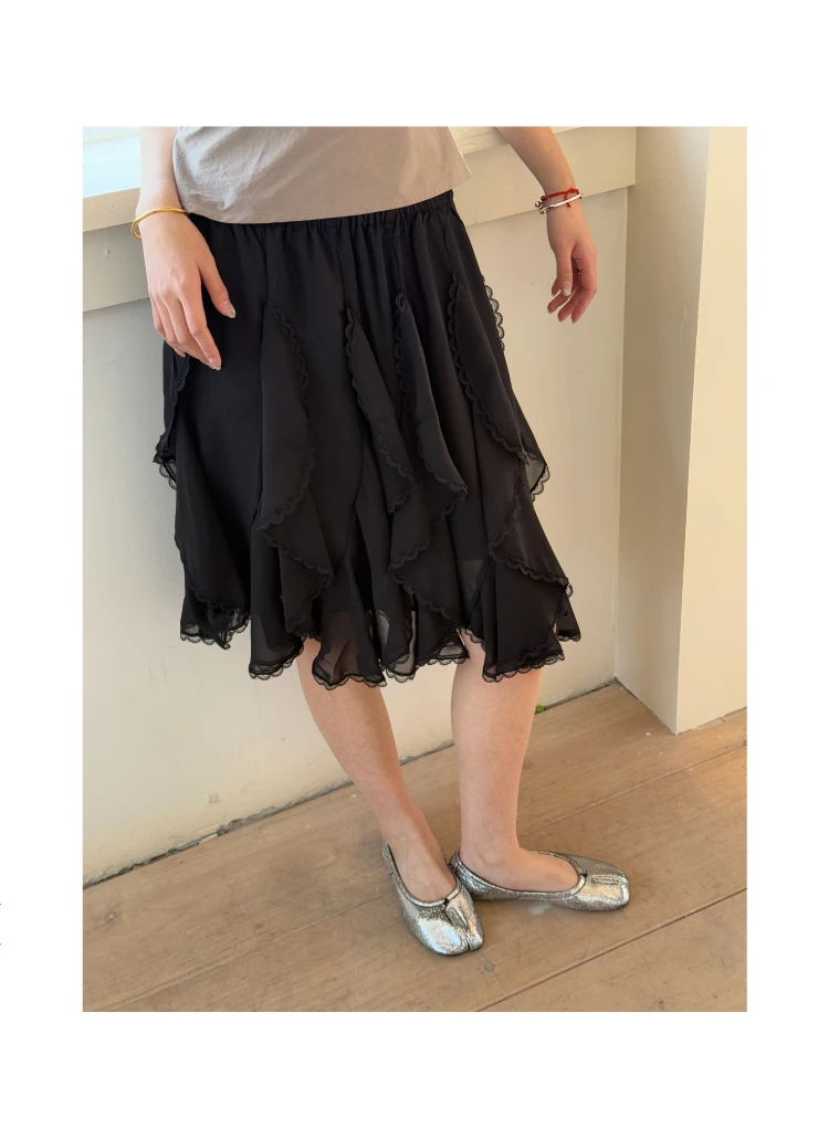 Kawaii Black Mini Skirts Women Summer 2025 Japanese Y2k Beach Ruched Skirts Vintage Clothes Lace Chiffon Skirts Cute Clothes