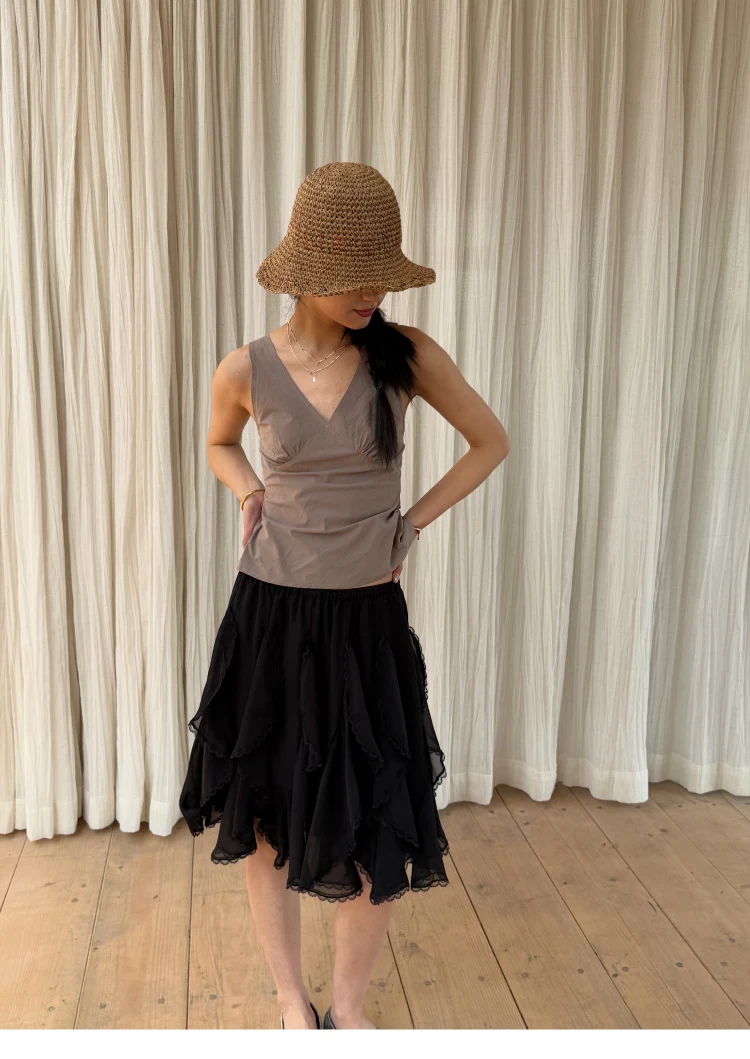 Kawaii Black Mini Skirts Women Summer 2025 Japanese Y2k Beach Ruched Skirts Vintage Clothes Lace Chiffon Skirts Cute Clothes
