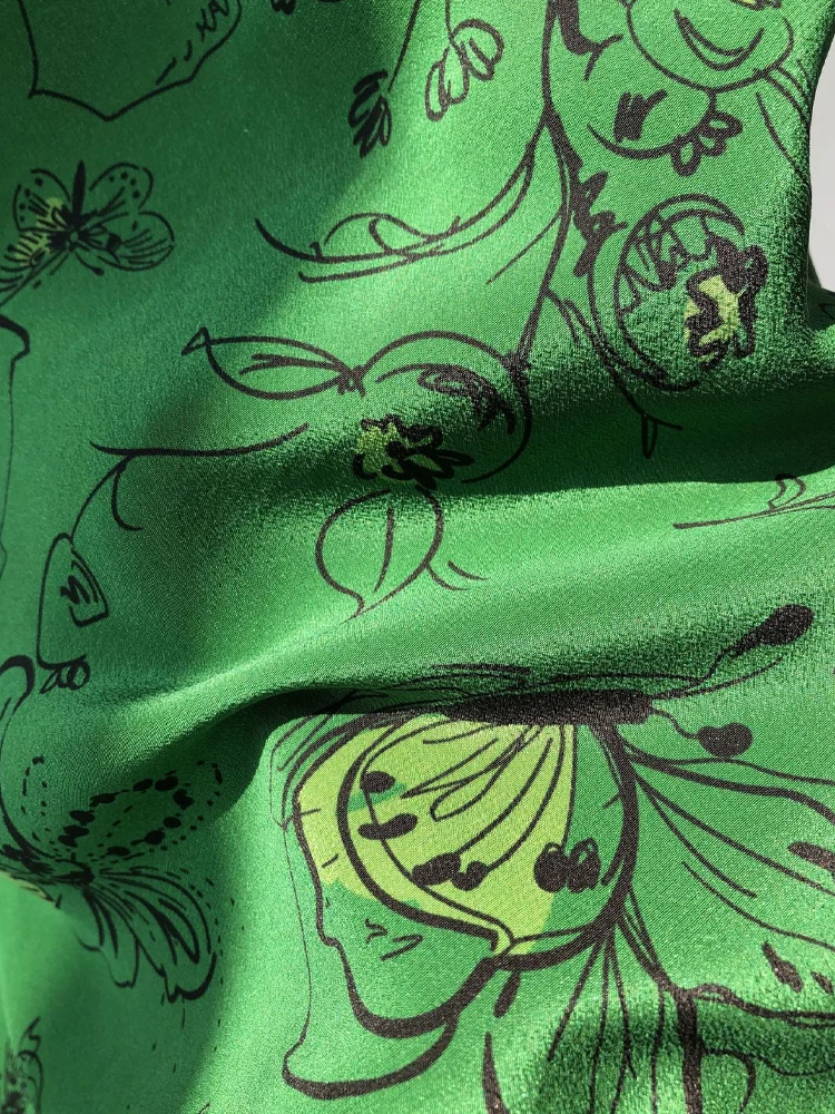 SuyaDream, Women's 100%Silk Floral Slip Dress, French V-Neck Tie Front Midi Dress, Green Floral Print Spaghetti Strap Dress