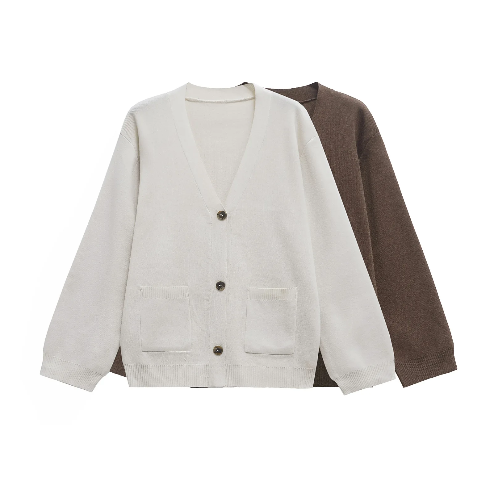 Women's Elegant Knitted Cardigan Solid Long Sleeve V Neck Ribbed Tops 2026 New Autumn Winter Coat Commute Female Knitwear