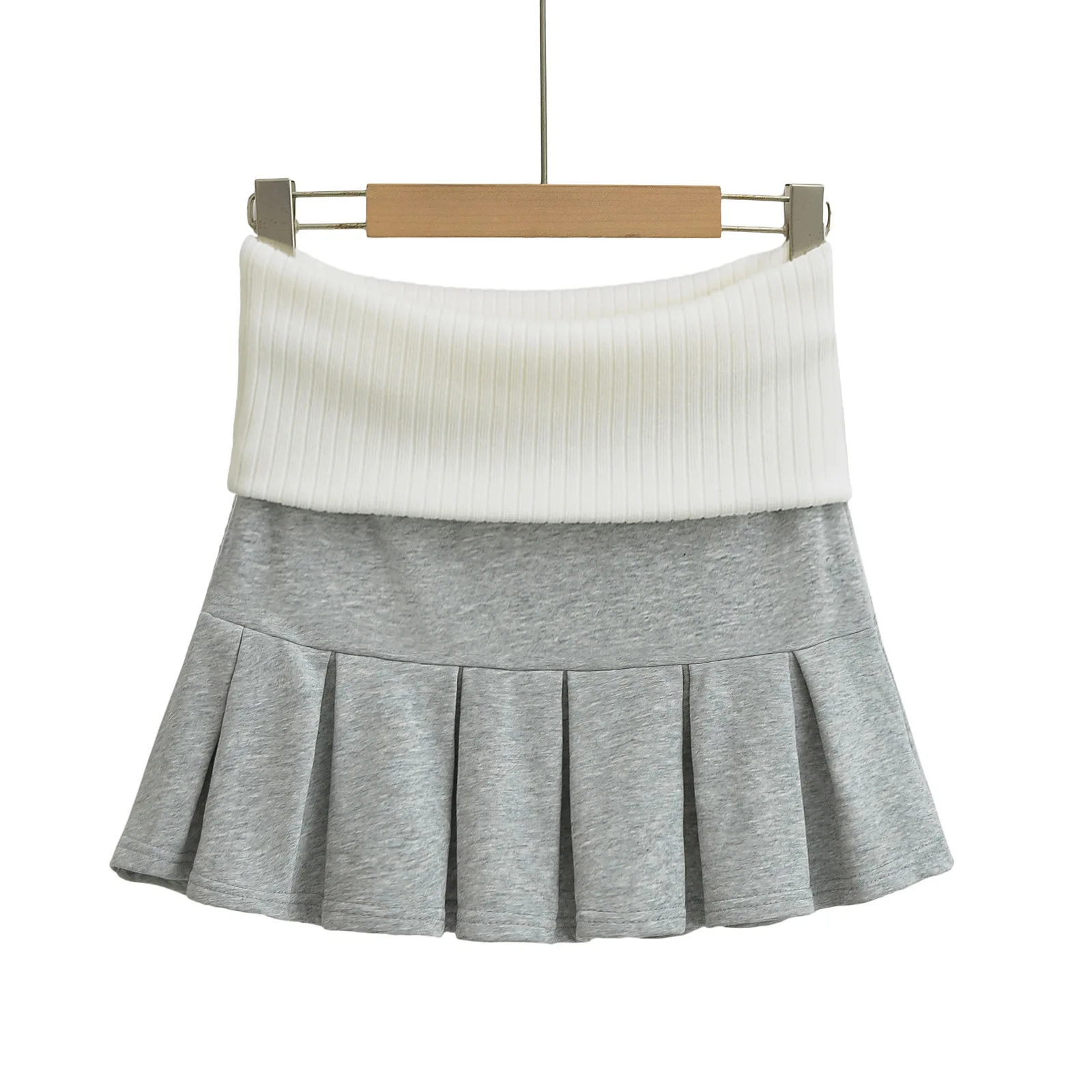 Spicy Girl Europe/America Style Color Blocked Short Cropped Hooded Sweatshirt+high Waisted Sexy Pleated Skirt Two Piece Set GXYW