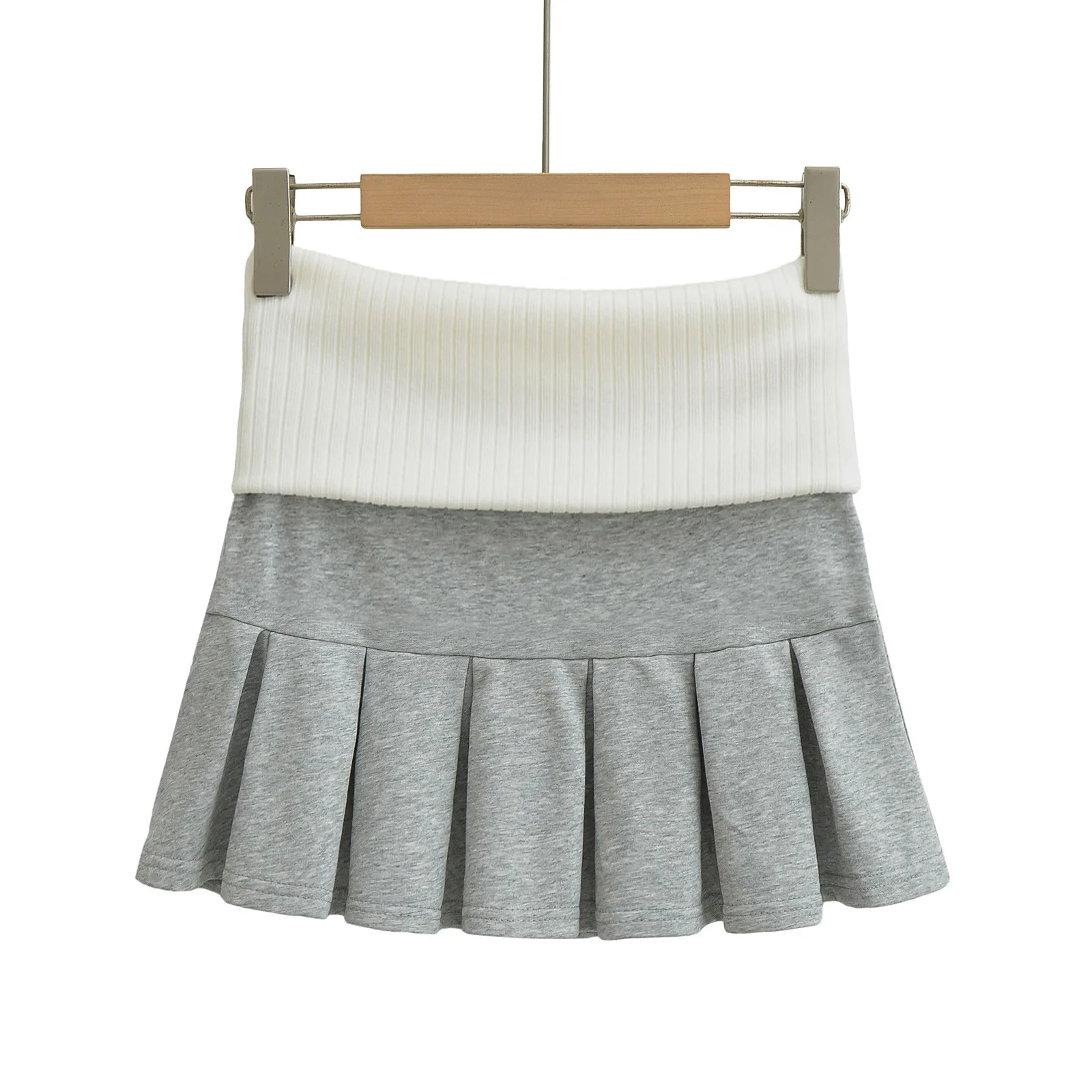 Spicy Girl Europe/America Style Color Blocked Short Cropped Hooded Sweatshirt+high Waisted Sexy Pleated Skirt Two Piece Set GXYW