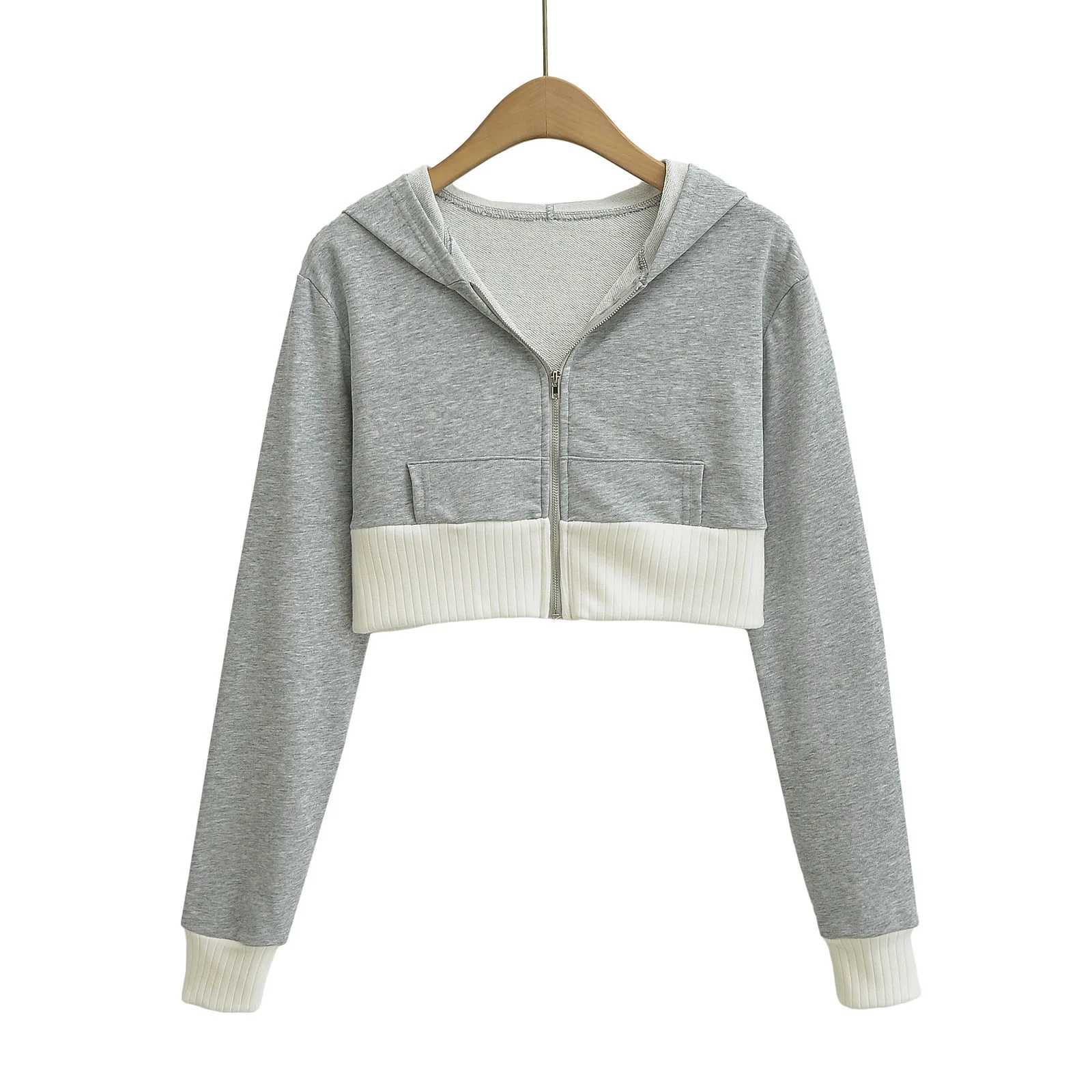 Spicy Girl Europe/America Style Color Blocked Short Cropped Hooded Sweatshirt+high Waisted Sexy Pleated Skirt Two Piece Set GXYW