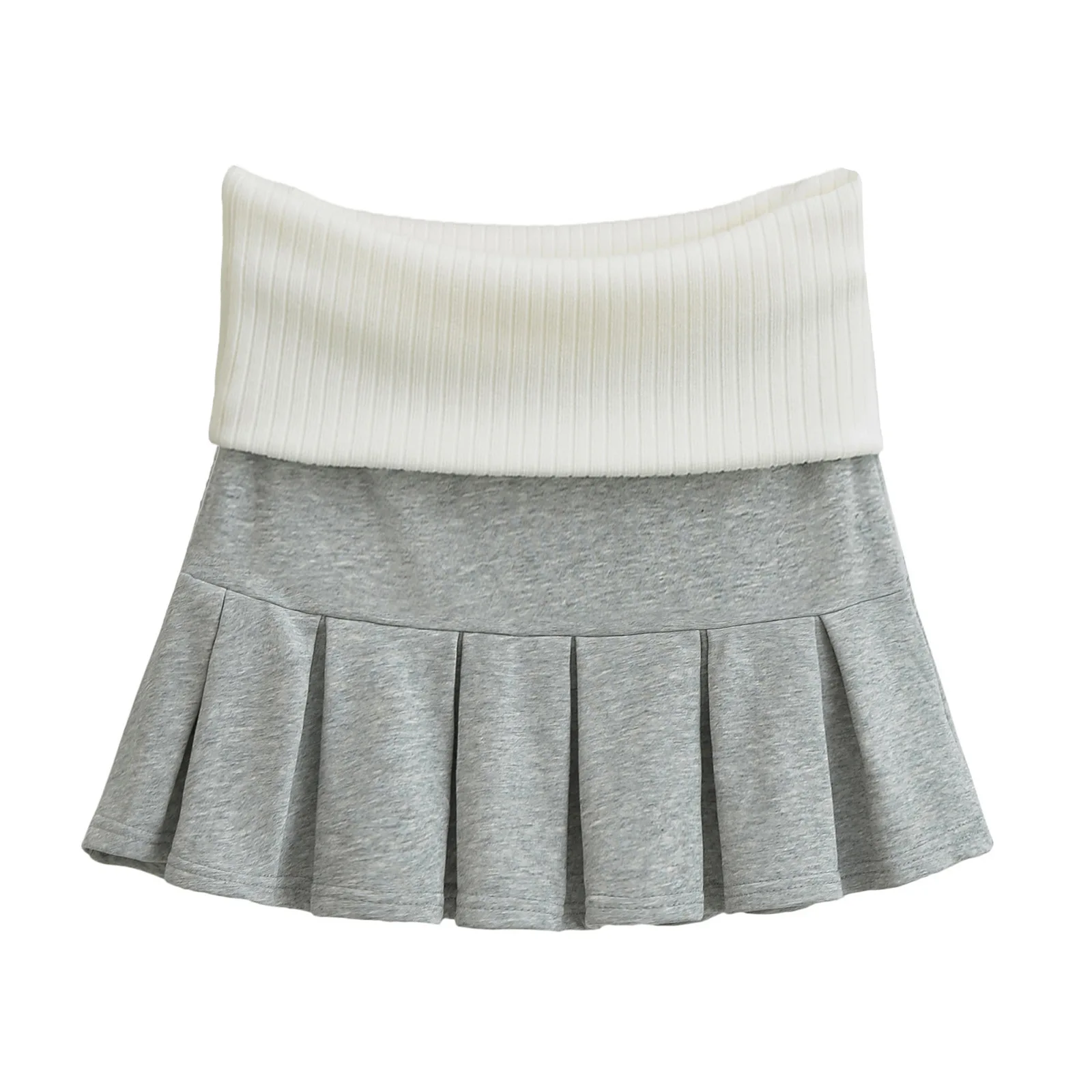 Spicy Girl Europe/America Style Color Blocked Short Cropped Hooded Sweatshirt+high Waisted Sexy Pleated Skirt Two Piece Set GXYW