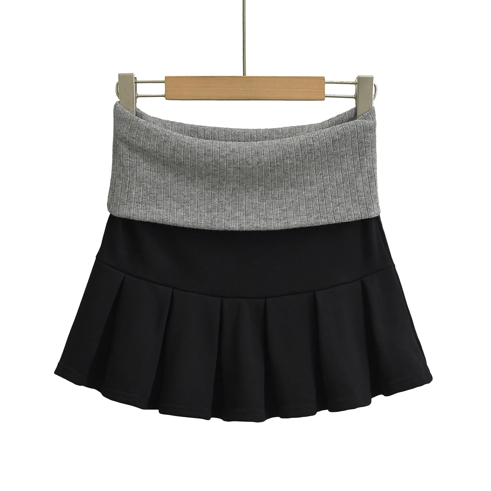 Spicy Girl Europe/America Style Color Blocked Short Cropped Hooded Sweatshirt+high Waisted Sexy Pleated Skirt Two Piece Set GXYW