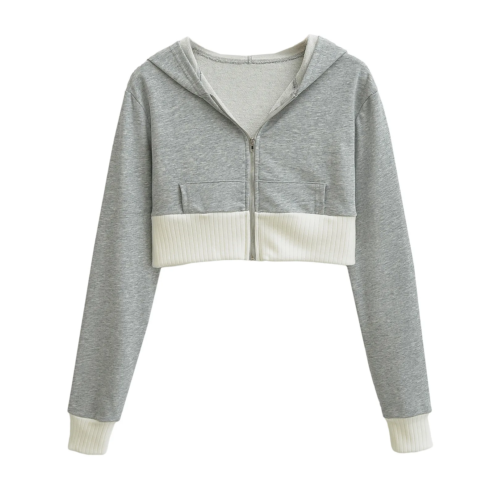 Spicy Girl Europe/America Style Color Blocked Short Cropped Hooded Sweatshirt+high Waisted Sexy Pleated Skirt Two Piece Set GXYW