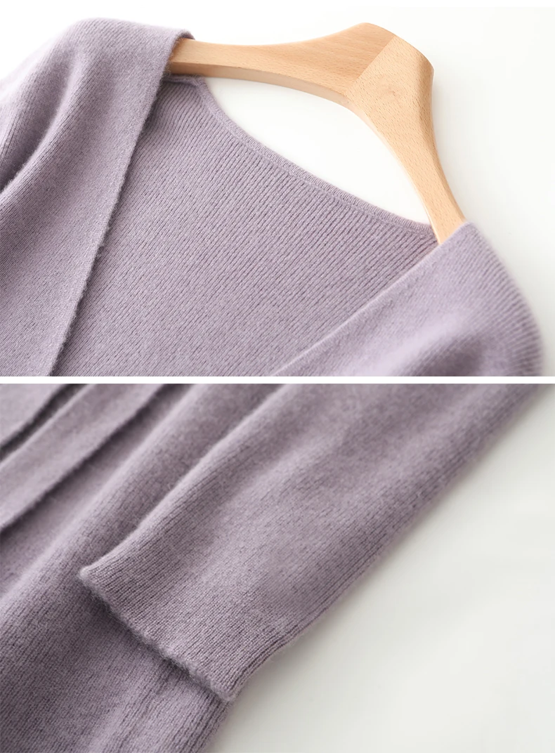 Women V-neck 100% Merino Wool Dress Sweater Autumn Winter Crossing Lace-up Long Sleeve Pullover Knit Skirt Office Lady Knitwear