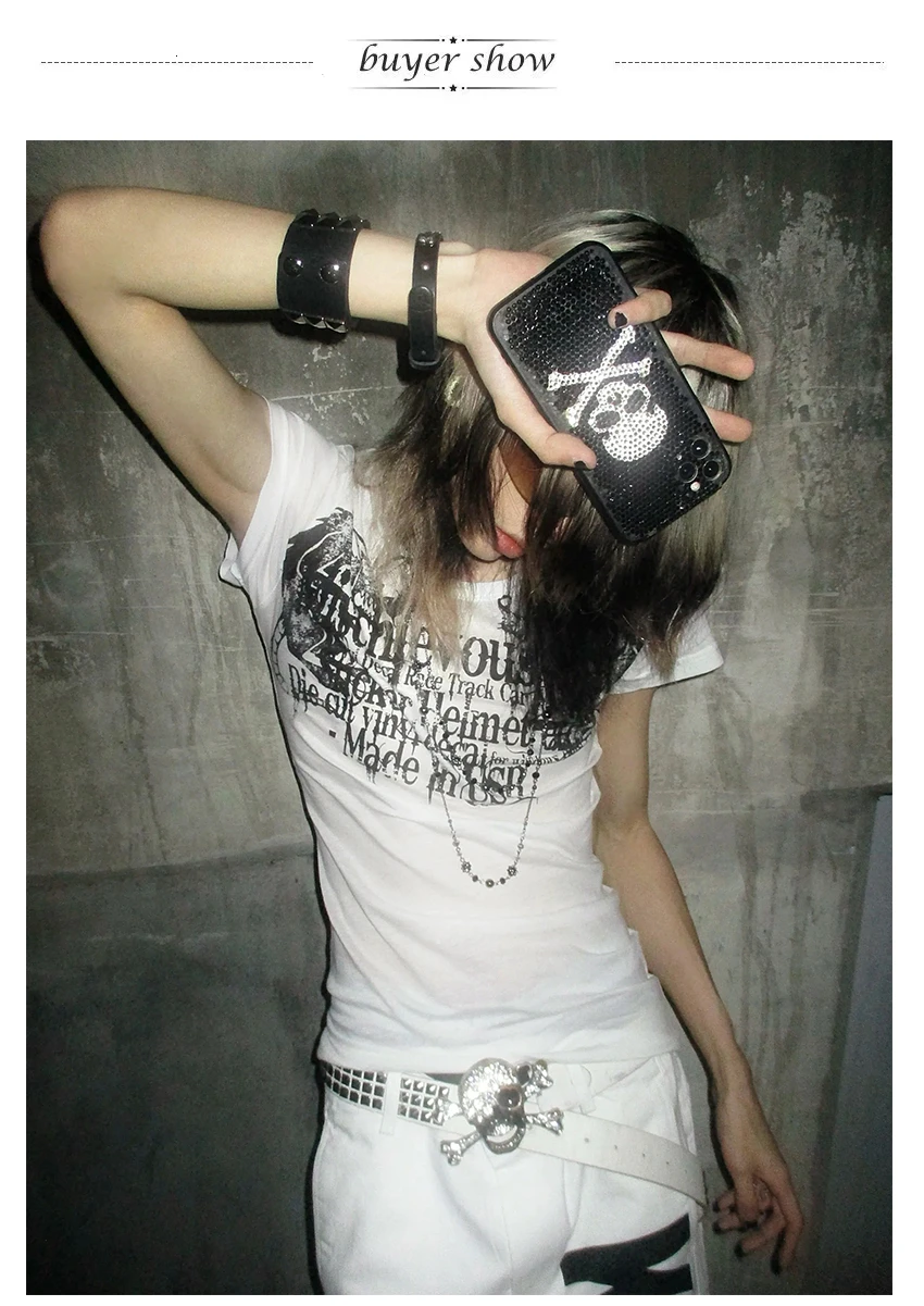 Karrcat Grunge Aesthetics Tattoo Print T-shirt Trashy 2000s Style Letter T Shirt Japanese Y2k White Sheer Tops Gothic Vintage