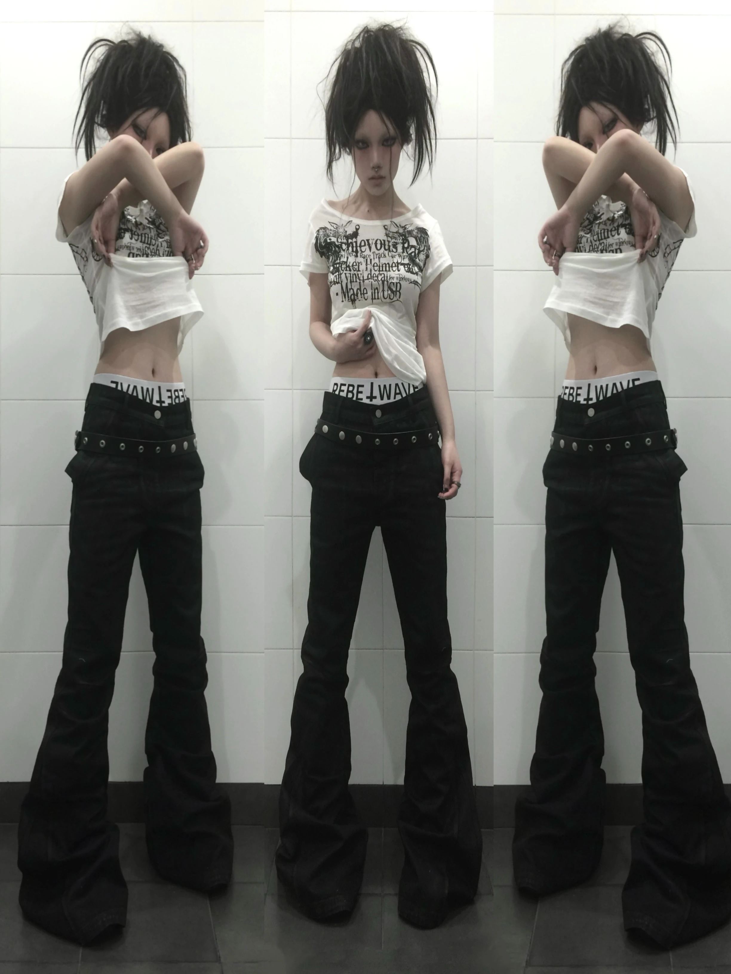 Karrcat Grunge Aesthetics Tattoo Print T-shirt Trashy 2000s Style Letter T Shirt Japanese Y2k White Sheer Tops Gothic Vintage