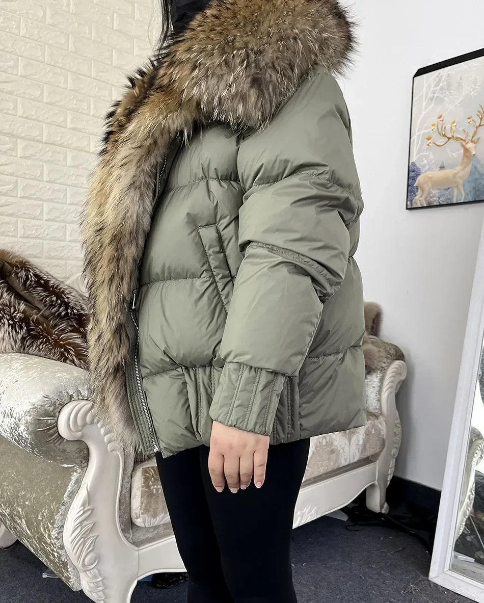 MMK 2023 Winter Women Warm White Duck Down Jacket Natural Real Fox Fur Collar Hood Puffer Coat Thick Luxury Outerwear