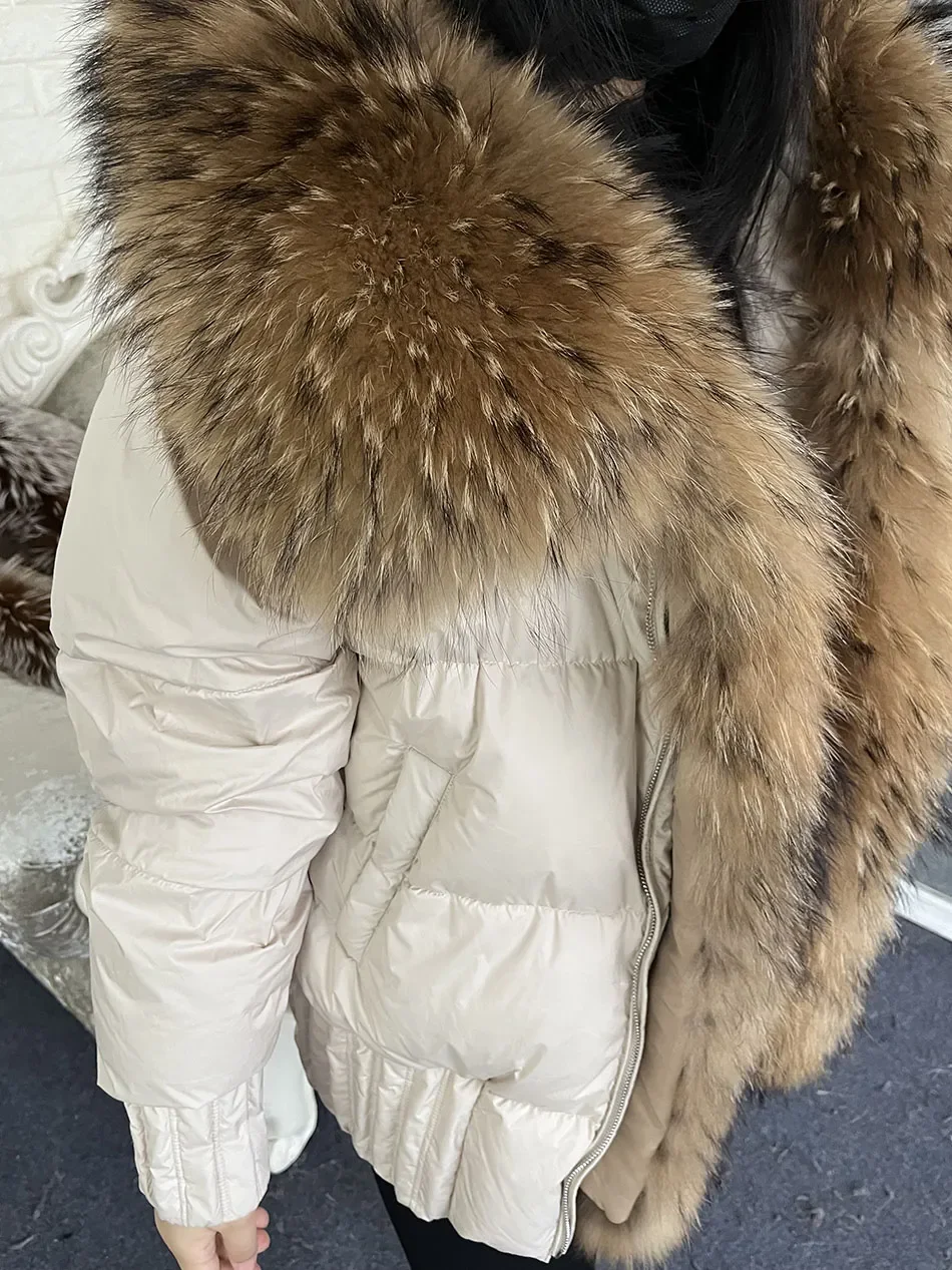 MMK 2023 Winter Women Warm White Duck Down Jacket Natural Real Fox Fur Collar Hood Puffer Coat Thick Luxury Outerwear