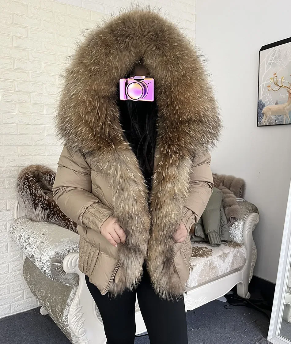 MMK 2023 Winter Women Warm White Duck Down Jacket Natural Real Fox Fur Collar Hood Puffer Coat Thick Luxury Outerwear