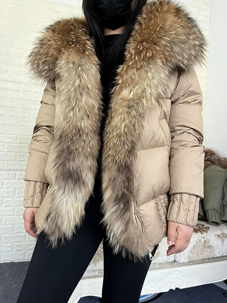 MMK 2023 Winter Women Warm White Duck Down Jacket Natural Real Fox Fur Collar Hood Puffer Coat Thick Luxury Outerwear