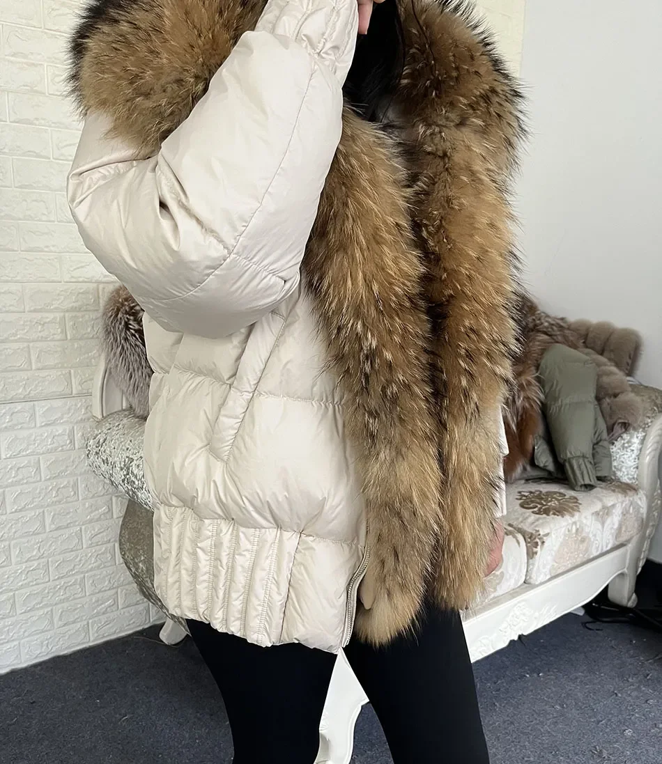 MMK 2023 Winter Women Warm White Duck Down Jacket Natural Real Fox Fur Collar Hood Puffer Coat Thick Luxury Outerwear