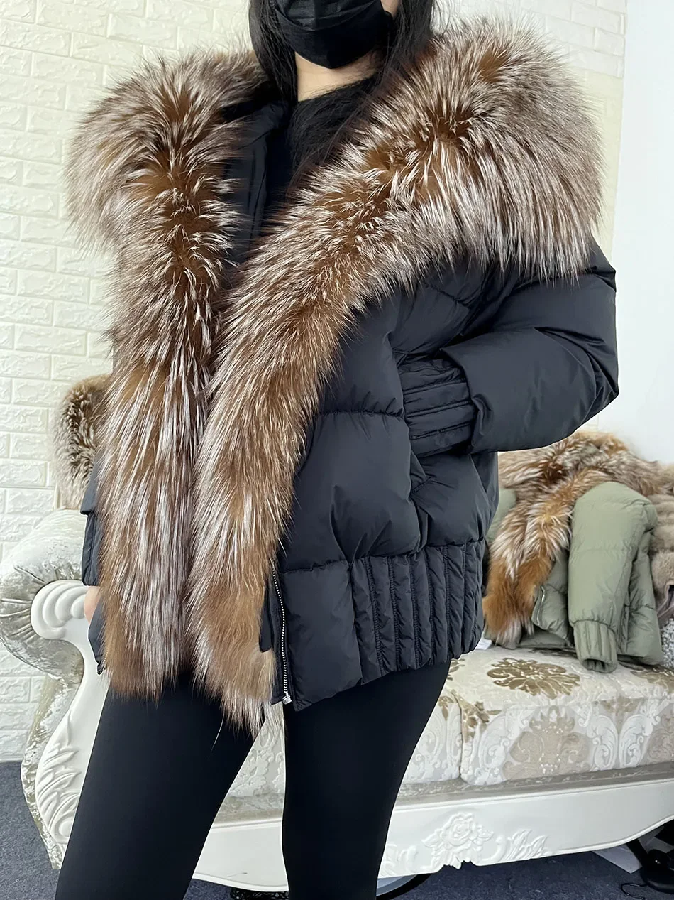 MMK 2023 Winter Women Warm White Duck Down Jacket Natural Real Fox Fur Collar Hood Puffer Coat Thick Luxury Outerwear