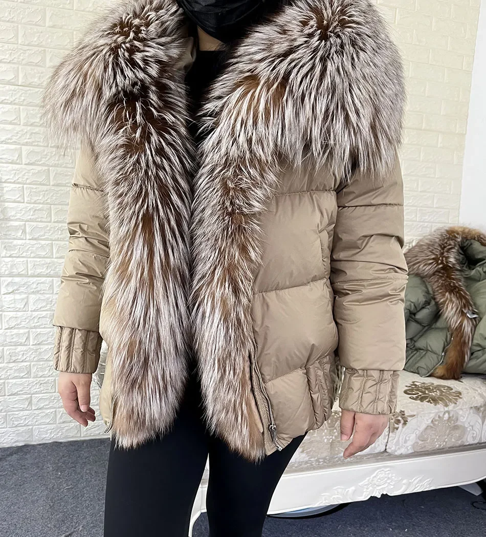 MMK 2023 Winter Women Warm White Duck Down Jacket Natural Real Fox Fur Collar Hood Puffer Coat Thick Luxury Outerwear