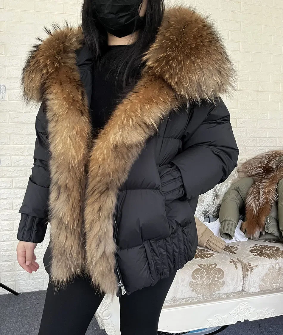 MMK 2023 Winter Women Warm White Duck Down Jacket Natural Real Fox Fur Collar Hood Puffer Coat Thick Luxury Outerwear