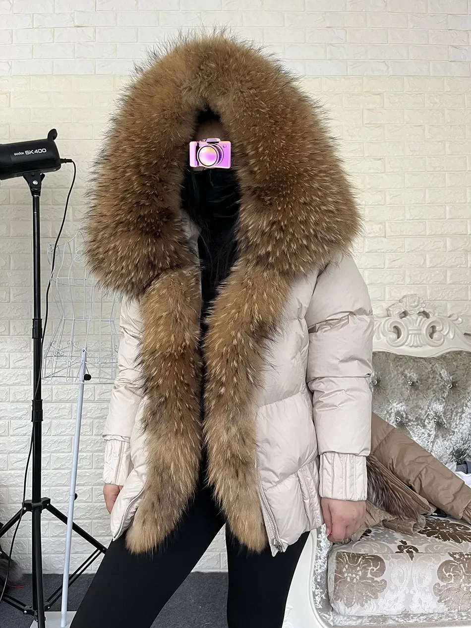 MMK 2023 Winter Women Warm White Duck Down Jacket Natural Real Fox Fur Collar Hood Puffer Coat Thick Luxury Outerwear