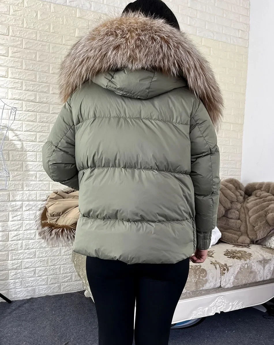 MMK 2023 Winter Women Warm White Duck Down Jacket Natural Real Fox Fur Collar Hood Puffer Coat Thick Luxury Outerwear