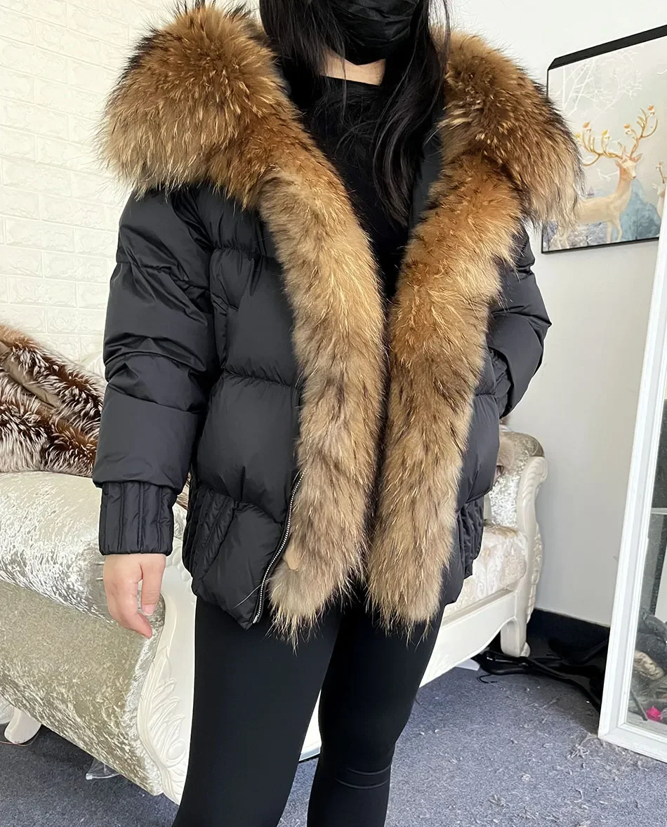 MMK 2023 Winter Women Warm White Duck Down Jacket Natural Real Fox Fur Collar Hood Puffer Coat Thick Luxury Outerwear