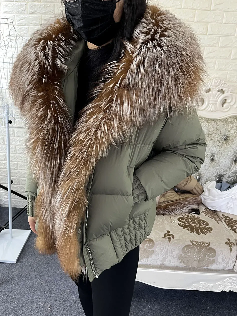 MMK 2023 Winter Women Warm White Duck Down Jacket Natural Real Fox Fur Collar Hood Puffer Coat Thick Luxury Outerwear
