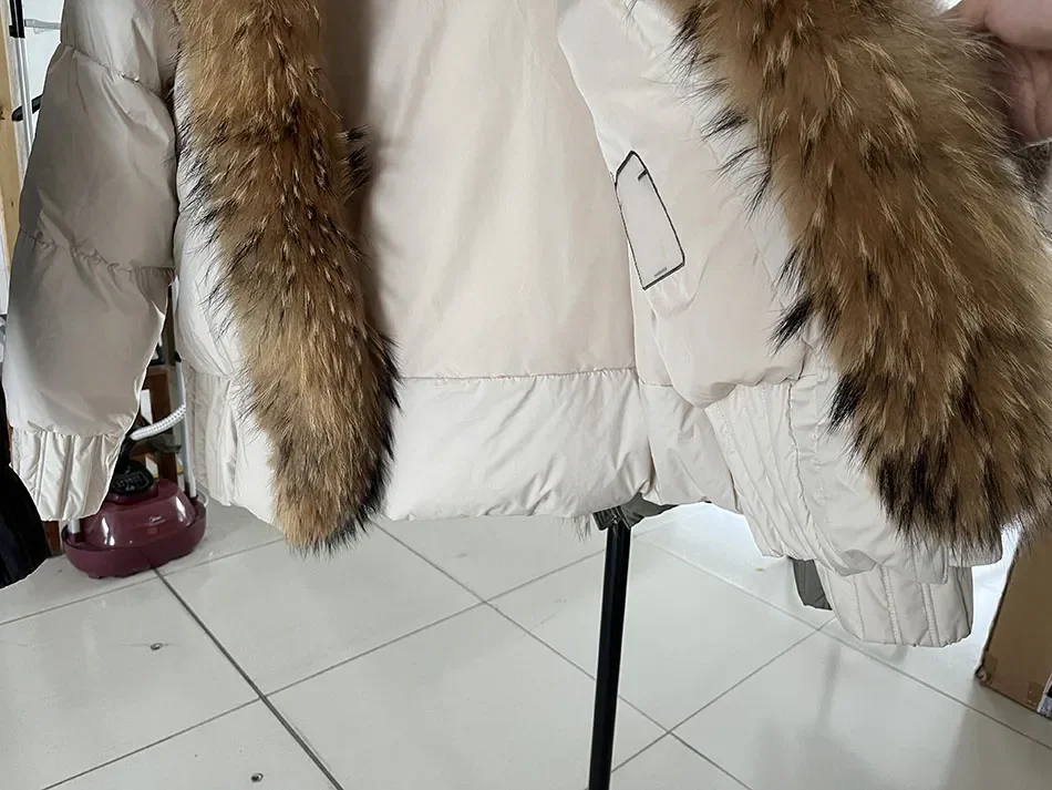 MMK 2023 Winter Women Warm White Duck Down Jacket Natural Real Fox Fur Collar Hood Puffer Coat Thick Luxury Outerwear