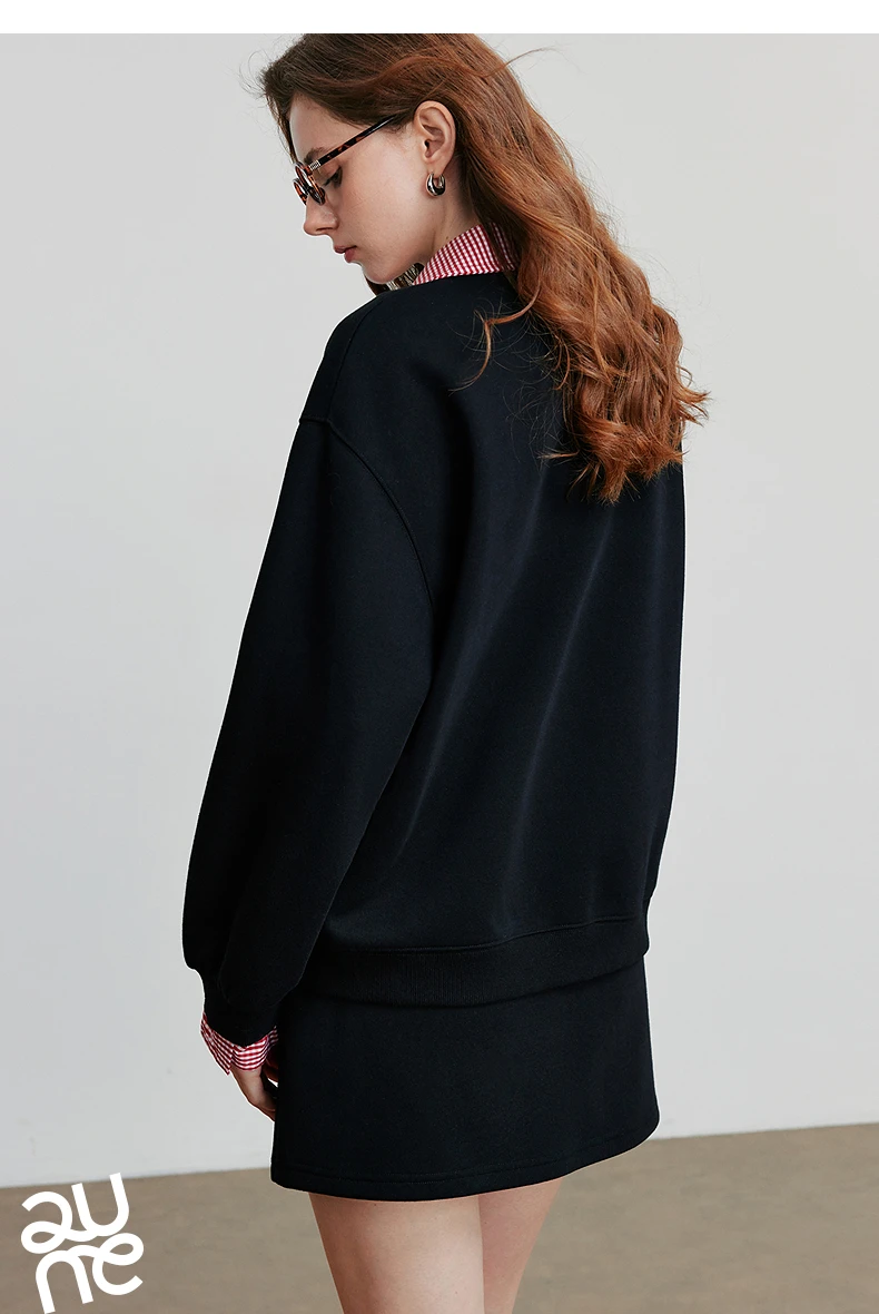 TOYOUTH Women Hoodies Sweatshirt 2025 Autumn New Fake Two Piece Spliced Turn Down Collar Cotton Embroidered Pullover Tops