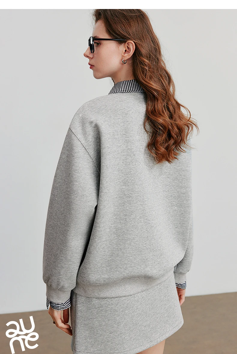 TOYOUTH Women Hoodies Sweatshirt 2025 Autumn New Fake Two Piece Spliced Turn Down Collar Cotton Embroidered Pullover Tops
