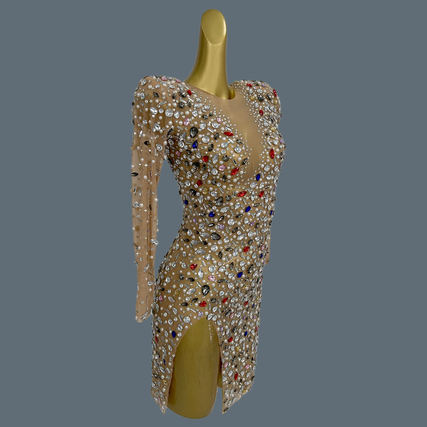 Sparkly Full Rhinestone Asymmetrical Bodycon Wrap Dress for Sexy Women Long Sleeved Mini Dress High-end Party Evening Dress Puer