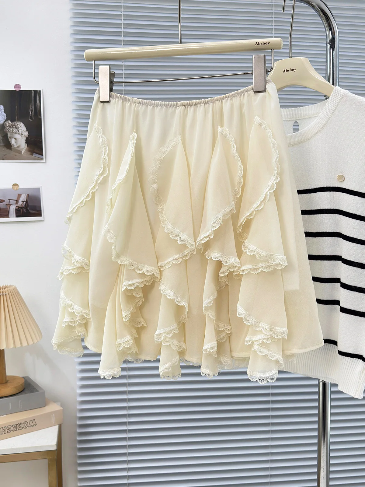 Mini Skirts Women Summer 2025 Chiffon Ruched Skirts Woman Clothing 2000s Clothes Y2k Kawaii Black Lace Skirts Kawaii White