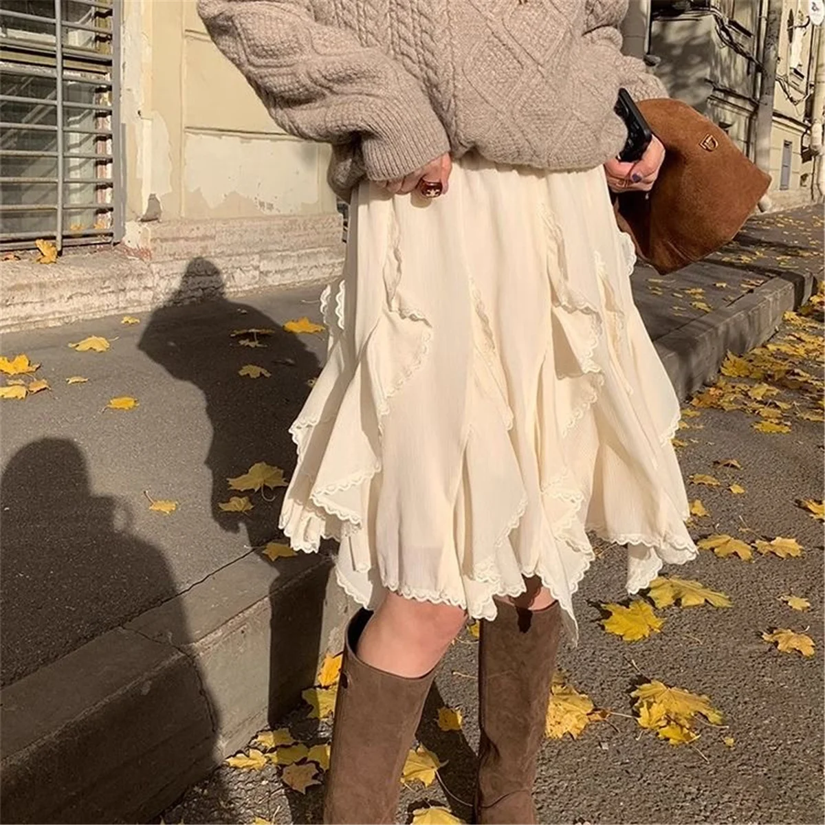 Mini Skirts Women Summer 2025 Chiffon Ruched Skirts Woman Clothing 2000s Clothes Y2k Kawaii Black Lace Skirts Kawaii White