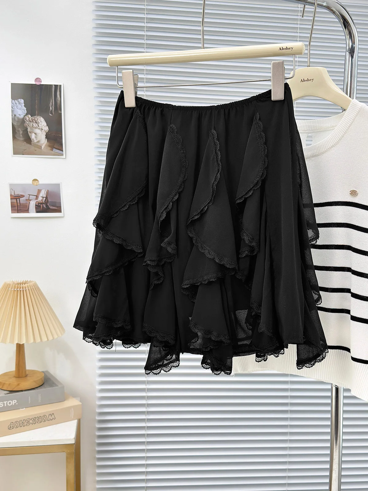 Mini Skirts Women Summer 2025 Chiffon Ruched Skirts Woman Clothing 2000s Clothes Y2k Kawaii Black Lace Skirts Kawaii White