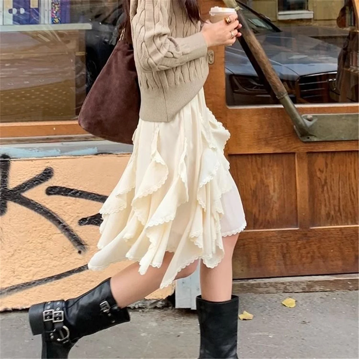 Mini Skirts Women Summer 2025 Chiffon Ruched Skirts Woman Clothing 2000s Clothes Y2k Kawaii Black Lace Skirts Kawaii White