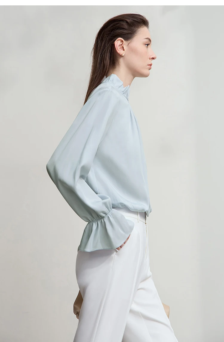 AMII Women's Blouse Simple Loose Stand Collar Butterfly Sleeve Shirts and Blouses 2025 Autumn New Office Ladies Tops 12543102