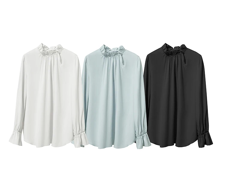 AMII Women's Blouse Simple Loose Stand Collar Butterfly Sleeve Shirts and Blouses 2025 Autumn New Office Ladies Tops 12543102