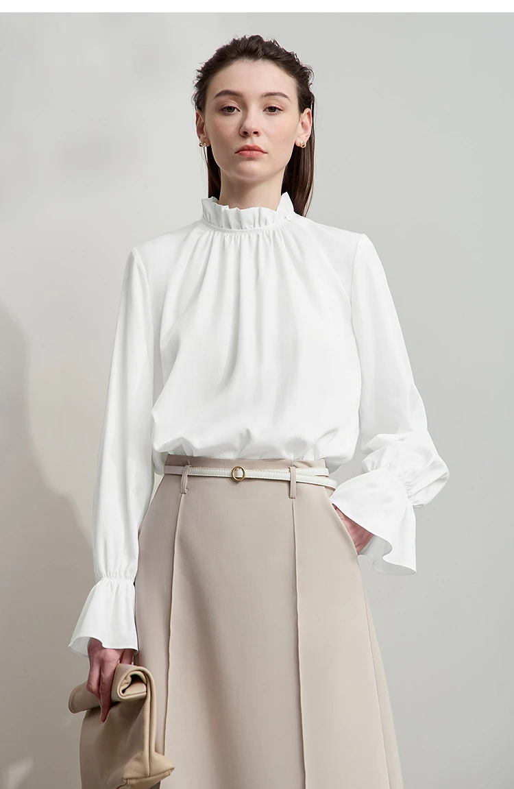 AMII Women's Blouse Simple Loose Stand Collar Butterfly Sleeve Shirts and Blouses 2025 Autumn New Office Ladies Tops 12543102
