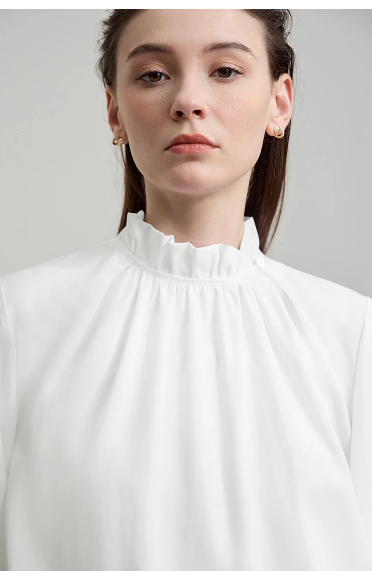 AMII Women's Blouse Simple Loose Stand Collar Butterfly Sleeve Shirts and Blouses 2025 Autumn New Office Ladies Tops 12543102
