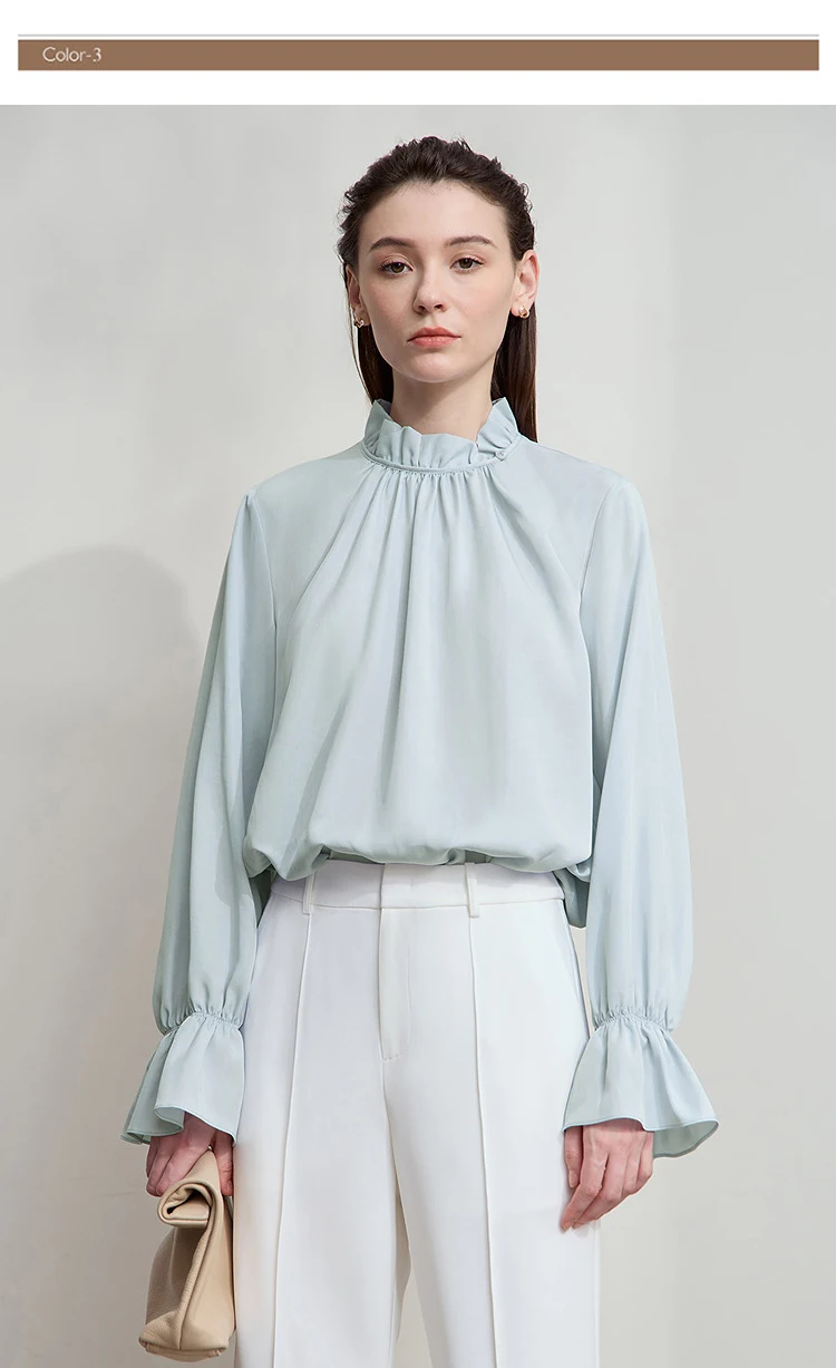 AMII Women's Blouse Simple Loose Stand Collar Butterfly Sleeve Shirts and Blouses 2025 Autumn New Office Ladies Tops 12543102