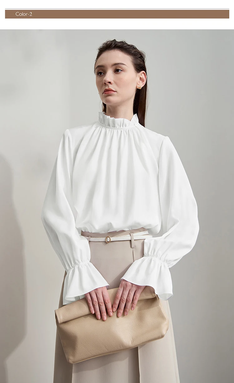 AMII Women's Blouse Simple Loose Stand Collar Butterfly Sleeve Shirts and Blouses 2025 Autumn New Office Ladies Tops 12543102