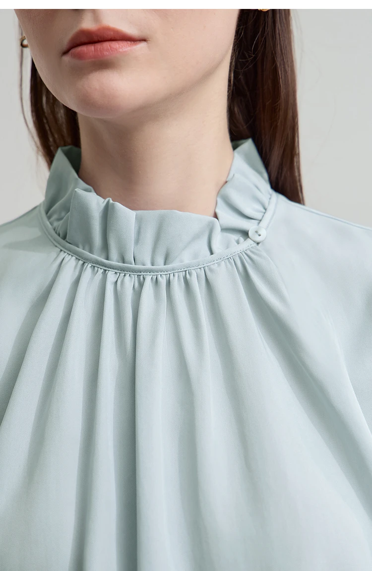 AMII Women's Blouse Simple Loose Stand Collar Butterfly Sleeve Shirts and Blouses 2025 Autumn New Office Ladies Tops 12543102