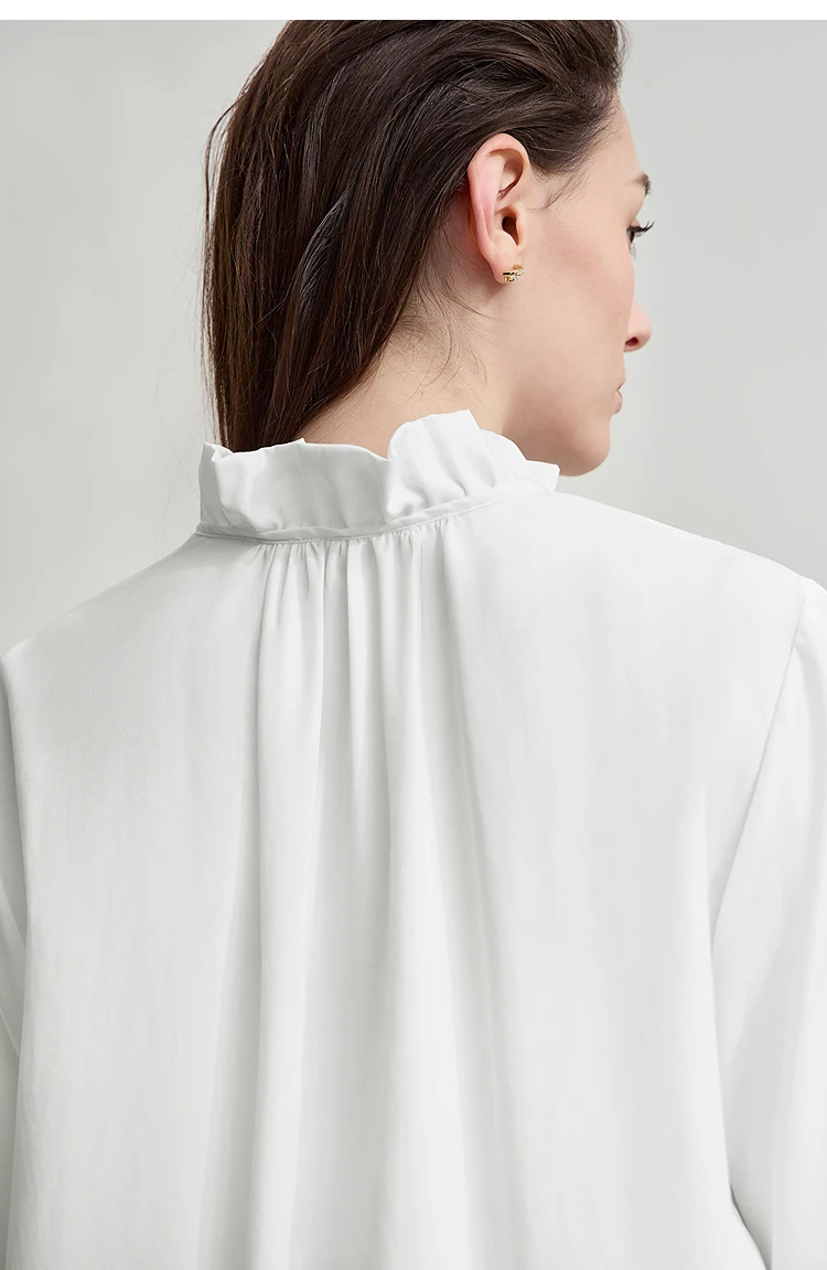 AMII Women's Blouse Simple Loose Stand Collar Butterfly Sleeve Shirts and Blouses 2025 Autumn New Office Ladies Tops 12543102