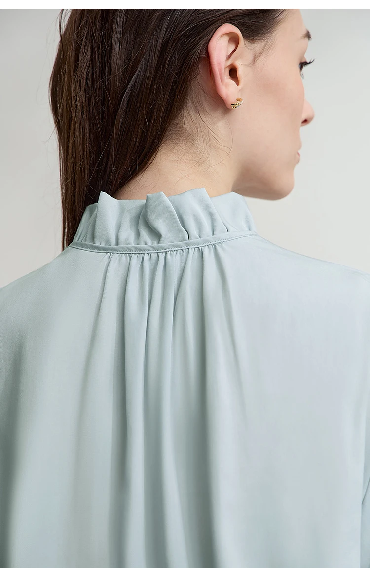 AMII Women's Blouse Simple Loose Stand Collar Butterfly Sleeve Shirts and Blouses 2025 Autumn New Office Ladies Tops 12543102