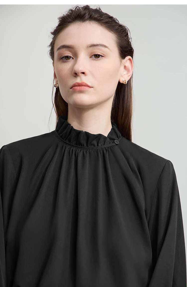 AMII Women's Blouse Simple Loose Stand Collar Butterfly Sleeve Shirts and Blouses 2025 Autumn New Office Ladies Tops 12543102