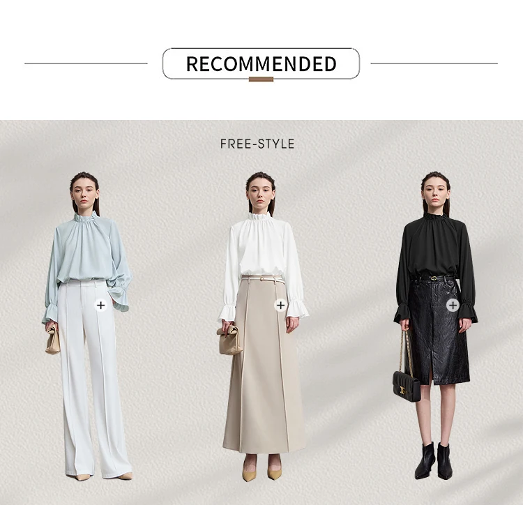 AMII Women's Blouse Simple Loose Stand Collar Butterfly Sleeve Shirts and Blouses 2025 Autumn New Office Ladies Tops 12543102