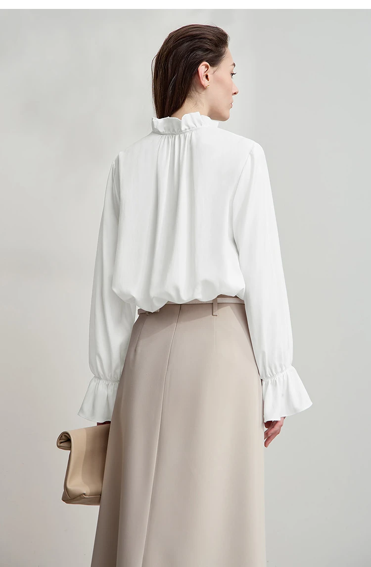 AMII Women's Blouse Simple Loose Stand Collar Butterfly Sleeve Shirts and Blouses 2025 Autumn New Office Ladies Tops 12543102