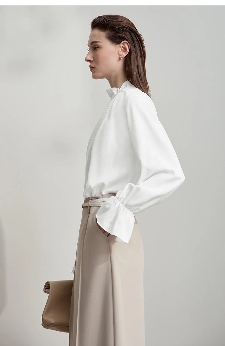 AMII Women's Blouse Simple Loose Stand Collar Butterfly Sleeve Shirts and Blouses 2025 Autumn New Office Ladies Tops 12543102