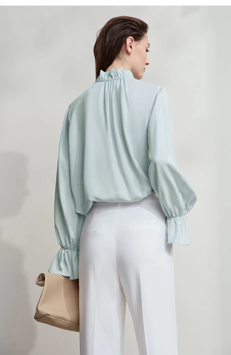 AMII Women's Blouse Simple Loose Stand Collar Butterfly Sleeve Shirts and Blouses 2025 Autumn New Office Ladies Tops 12543102