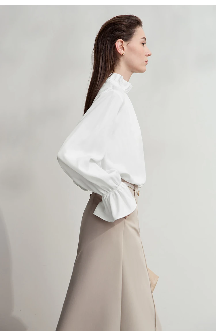 AMII Women's Blouse Simple Loose Stand Collar Butterfly Sleeve Shirts and Blouses 2025 Autumn New Office Ladies Tops 12543102