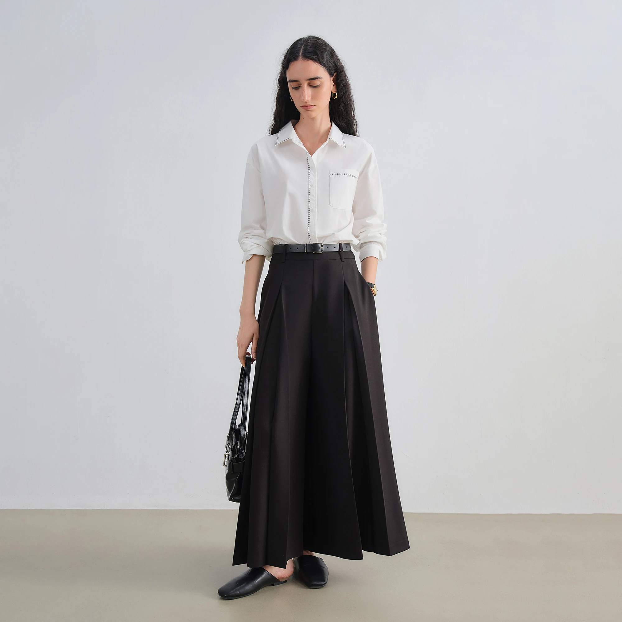 ZIQIAO Gray Airy Long Skirt Pants Women 2025 Autumn New Wide-leg Pants Drape Casual Pants 25ZQ93119