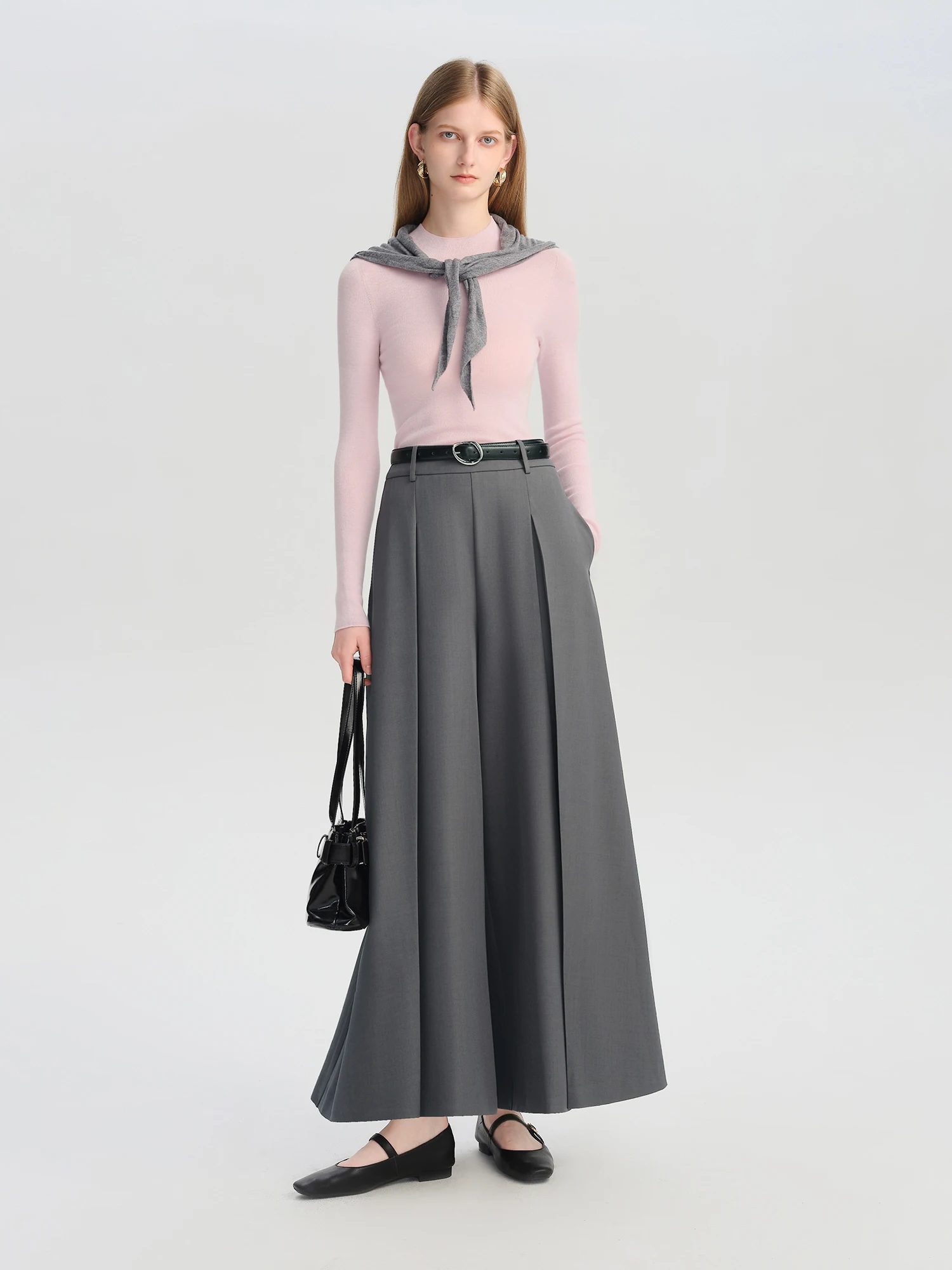 ZIQIAO Gray Airy Long Skirt Pants Women 2025 Autumn New Wide-leg Pants Drape Casual Pants 25ZQ93119